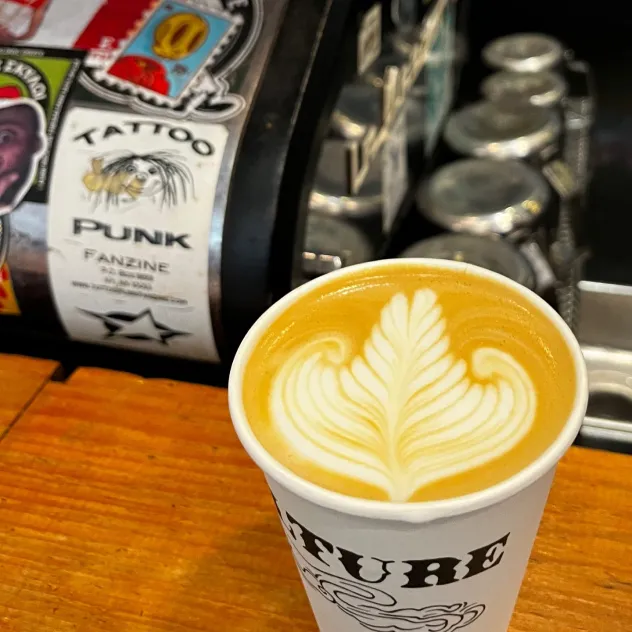 Latte art in a ceramic cup